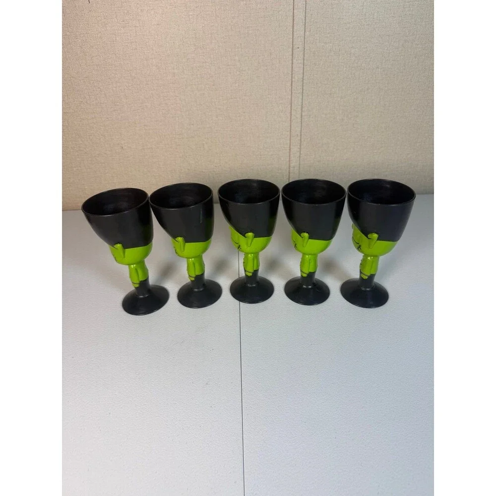 Halloween Fall Plastic Frankenstein Plastic Drinking Stem 5 Goblets/Cups 7.5in
